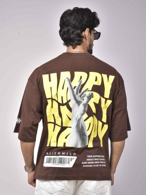 Alienwild – Born Happy Oversized T-Shirt | Bold Streetwear Drop, 100% Supreme Cotton, Coffee Brown