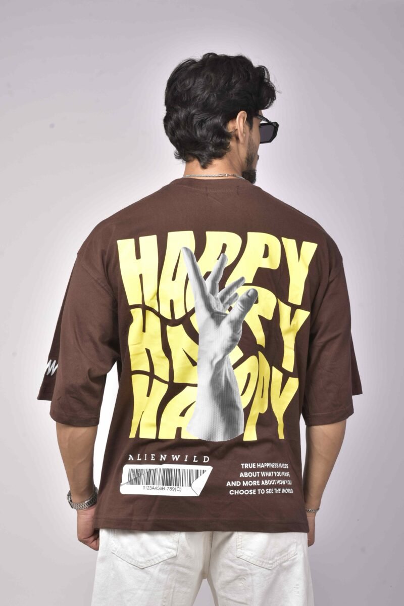 Alienwild – Born Happy Oversized T-Shirt | Bold Streetwear Drop, 100% Supreme Cotton, Coffee Brown