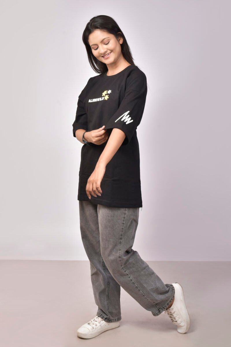 Alienwild – Eternal Bloom Oversized T-Shirt | Nature’s Mood in Motion, 100% Supreme Cotton, Midnight Black - Image 5