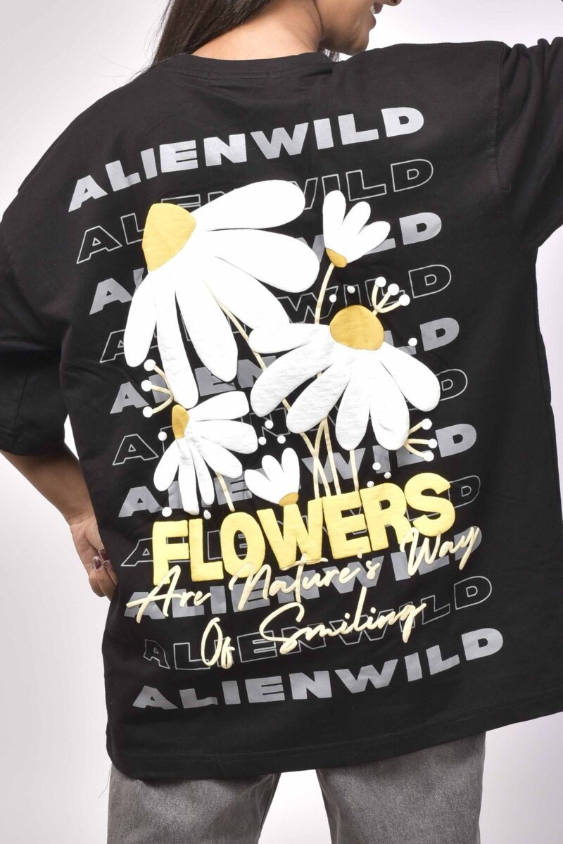 Alienwild – Eternal Bloom Oversized T-Shirt | Nature’s Mood in Motion, 100% Supreme Cotton, Midnight Black - Image 4