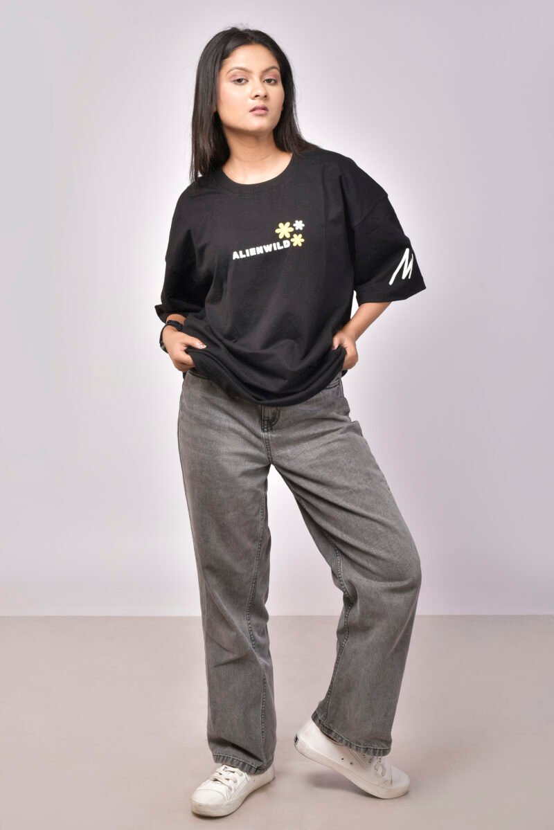 Alienwild – Eternal Bloom Oversized T-Shirt | Nature’s Mood in Motion, 100% Supreme Cotton, Midnight Black - Image 6