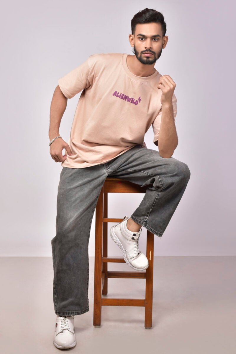 Alienwild - Freedom Wings Oversized T-Shirt | 100% Supreme Cotton, Round Neck, Beige - Image 5